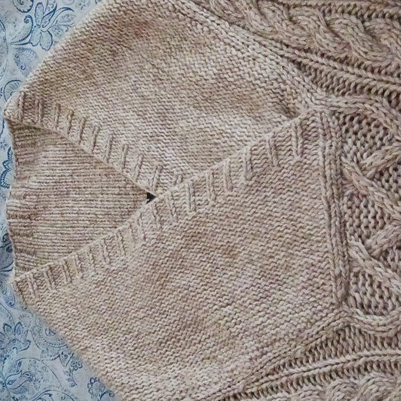 Silk & Cashmere Shawl Neck Fisherman's Cable Knit Sweater Beige Women's Medium - Picture 9 of 10